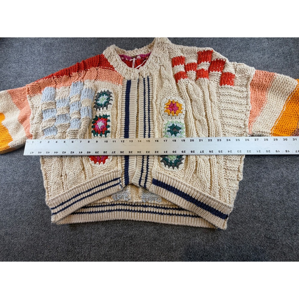 Free People Crochet Patchwork Cardigan Sweater Multi Color Granny Square Small - Picture 3 of 5